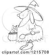 Poster, Art Print Of Outlined Halloween Dog Trick Or Treating In A Witch Costume