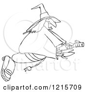Clipart Of An Outlined Chubby Halloween Witch Flying On A Vacuum Royalty Free Vector Illustration by djart