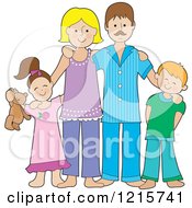 Happy Caucasian Family Of Four Posing In The Pajamas
