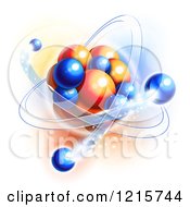 Poster, Art Print Of Blue And Orange Molecule Atom And Particles Depicting Motion