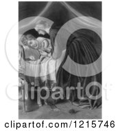 Retro Clipart Of A Vintage Nurturing Mother Tucking A Child In To Bed In Black And White Royalty Free Illustration