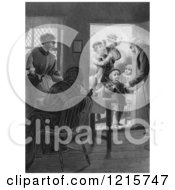 Vintage Parents And Grandparents With Children At A Door In Black And White