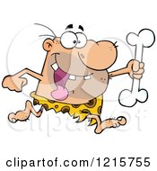 Clipart Of A Caveman Running With A Big Bone Royalty Free Vector Illustration