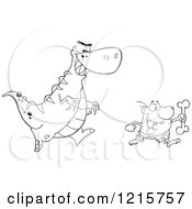 Poster, Art Print Of Outlined Dinosaur Chasing A Caveman With A Bone