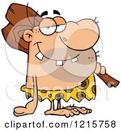 Clipart Of A Caveman With A Club On His Shoulder Royalty Free Vector Illustration by Hit Toon
