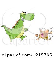 Clipart Of A Dinosaur Chasing A Caveman With A Bone Royalty Free Vector Illustration