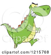 Clipart Of A Running Green Dinosaur Royalty Free Vector Illustration