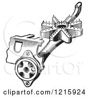 Vintage Clipart Of A Retro Antique Gas Stove Pipe Mixer Device In Black And White Royalty Free Vector Illustration