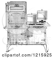 Vintage Clipart Of A Retro Antique Fireless Cooking Gas Stove In Black And White Royalty Free Vector Illustration