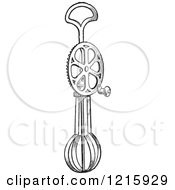 Vintage Clipart Of A Retro Antique Rotary Egg Beater In Black And White Royalty Free Vector Illustration