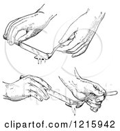 Hands Measuring And Leving Off Ingredients In Spoons With Knives In Black And White