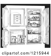 Poster, Art Print Of Retro Antique Refrigerator With Food In Black And White