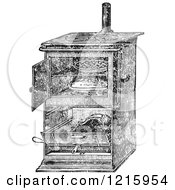 Poster, Art Print Of Retro Antique Gas Cooking Stove With Food Baking In The Oven In Black And White