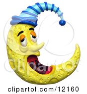 Clay Sculpture Clipart Yawning Tired Crescent Moon With A Cap Royalty Free 3d Illustration by Amy Vangsgard #COLLC12160-0022