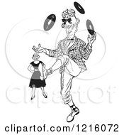 Poster, Art Print Of Retro Annoyned Woman Watching A Teenage Boy Showing Off His Juggling Talents In Black And White