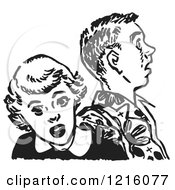 Poster, Art Print Of Retro Teenage Couple Looking Shocked In Black And White