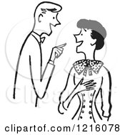 Poster, Art Print Of Retro Talkative Couple Having A Conversation In Black And White