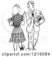 Poster, Art Print Of Retro Teenage High School Couple Waving While Passing At School In Black And White