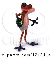 3d Red Springer Frog Holding A Wine Bottle