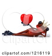 3d Red Springer Frog Prince Resting On His Side And Holding A Heart