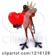 3d Red Springer Frog Prince Holding A Heart 2