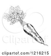 Clipart Of A Vintage Woodcut Styled Carrot With Greens Royalty Free Vector Illustration