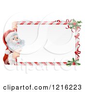 Poster, Art Print Of Candy Cane Christmas Sign With Santa And Holly