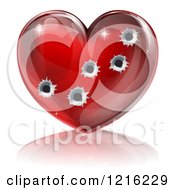 3d Glossy Red Heart With Bullet Holes