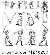 Clipart Of Black And White Golfers Royalty Free Vector Illustration