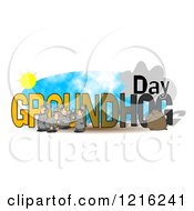 Clipart Of GROUNDHOG DAY Text With Men And Punxsutawney Phil Royalty Free Illustration