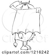 Clipart Of An Outlined Halloween Vampire Cow Peering Over A Cape Royalty Free Vector Illustration