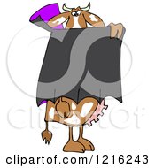 Clipart Of A Halloween Vampire Cow Peering Over A Cape Royalty Free Vector Illustration