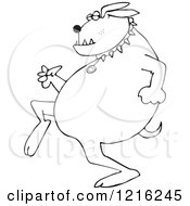 Clipart Of An Outlined Sneaky Dog Running Upright Royalty Free Vector Illustration