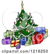 Clipart Of Christmas Gifts Around A Decorated Tree Royalty Free Vector Illustration