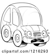 Clipart Of A Black And White Scared Compact Car Character Royalty Free Vector Illustration
