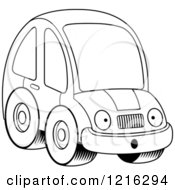 Clipart Of A Black And White Surprised Compact Car Character Royalty Free Vector Illustration
