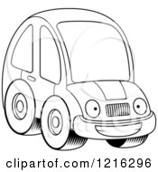 Clipart Of A Black And White Grinning Compact Car Character Royalty Free Vector Illustration