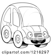 Clipart Of A Black And White Happy Compact Car Character Royalty Free Vector Illustration