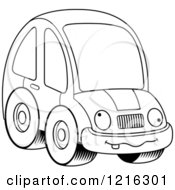 Clipart Of A Black And White Goofy Compact Car Character Royalty Free Vector Illustration