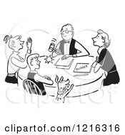 Retro Happy Family Having A Meeting About The Budget In Black And White