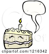 Cartoon Of A Piece Of Birthday Cake Speaking Royalty Free Vector Illustration by lineartestpilot