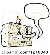 Cartoon Of A Piece Of Birthday Cake Speaking Royalty Free Vector Illustration by lineartestpilot