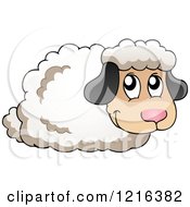 Clipart Of A Resting Happy Sheep Royalty Free Vector Illustration