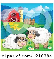 Clipart Of A Happy Sheep In A Barnyard Royalty Free Vector Illustration