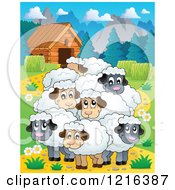 Poster, Art Print Of Happy Flock Of Sheep In A Barnyard