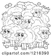 Poster, Art Print Of Outlined Happy Flock Of Sheep