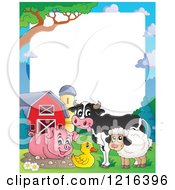 Poster, Art Print Of Happy Pig Cow Duck And Sheep By A Mud Puddle Border