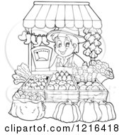 Outlined Farmer Selling Produce At A Stand