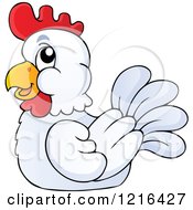 Clipart Of A Happy White Chicken Royalty Free Vector Illustration