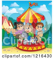 Poster, Art Print Of Kids Playing On A Carousel